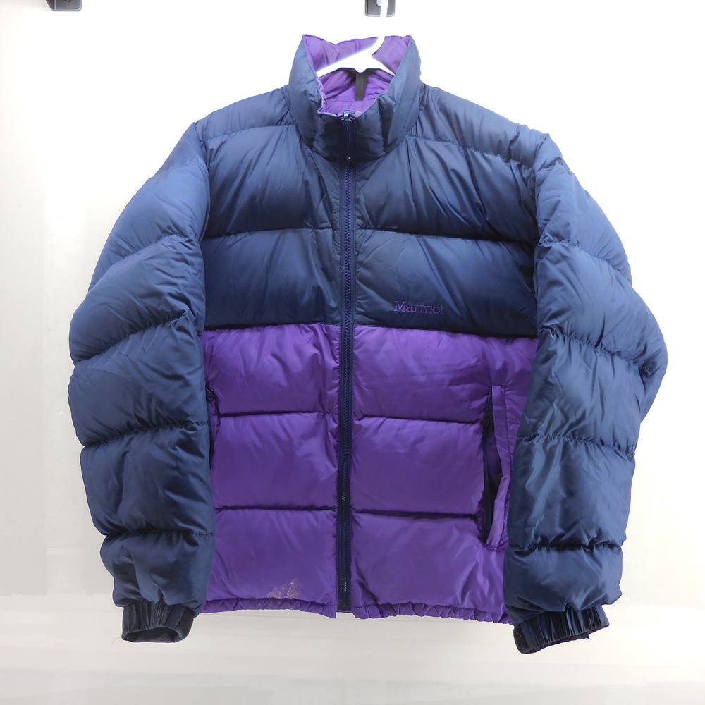 Marmot Vintage Goose Down Puffer Jacket Navy Purple Mens Small Y2K Retro Coat